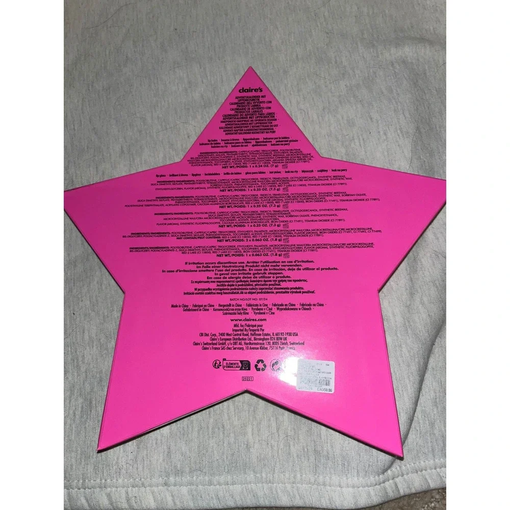 Claire's Star Lip‎ Gloss Advent Calendar Holiday Beauty Gift Set